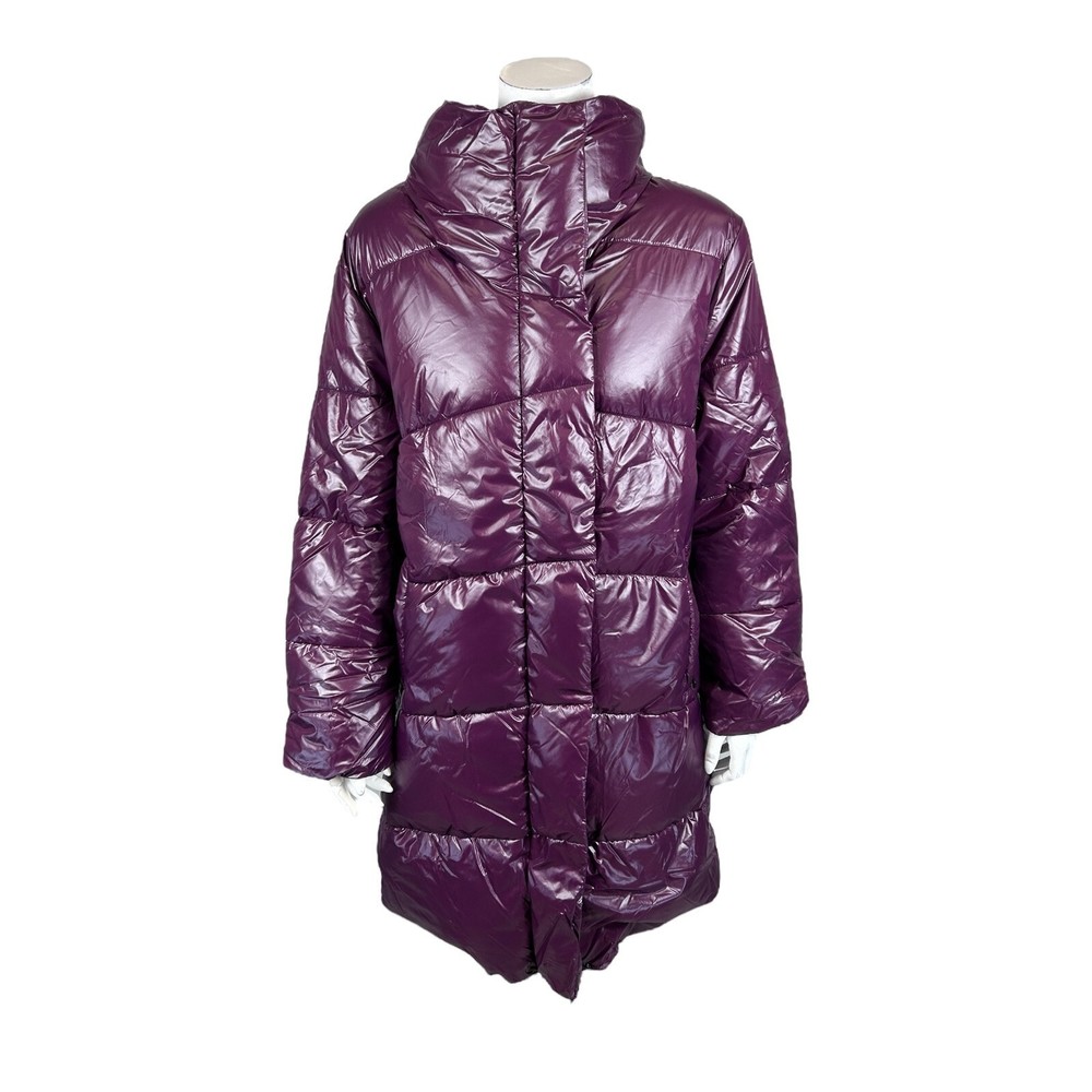 With the Girls by Avec Les Filles Asymmetric Nylon Puffer Coat Sangria Medium Sz